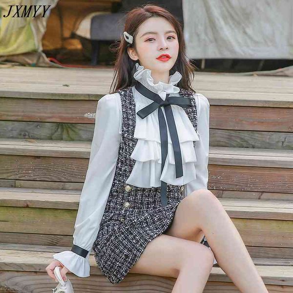 women's blouses & shirts autumn winter 2 piece set overalls dress women elegant ruffles chiffon bow shirt double breasted plaid tweed v, White
women's blouses & shirts autumn winter 2 piece set overalls dress women elegant ruffles chiffon bow shirt double breasted plaid tweed v, White