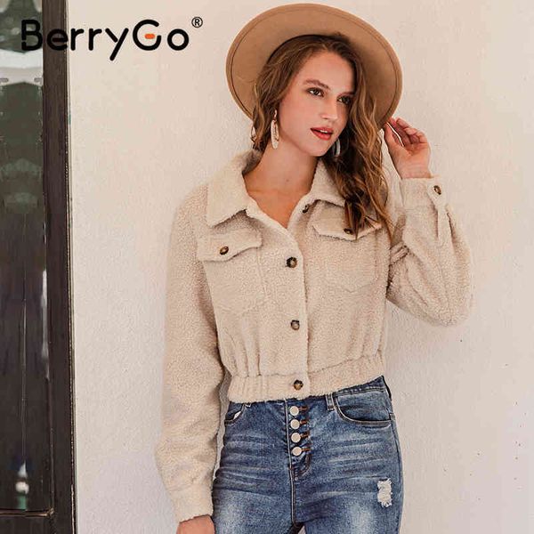 berrygo casual hairy women faux fur coat winter turndown collar pocket teddy coats jackets warm sheepskin overcoat female 210513, Black 
berrygo casual hairy women faux fur coat winter turndown collar pocket teddy coats jackets warm sheepskin overcoat female 210513, Black