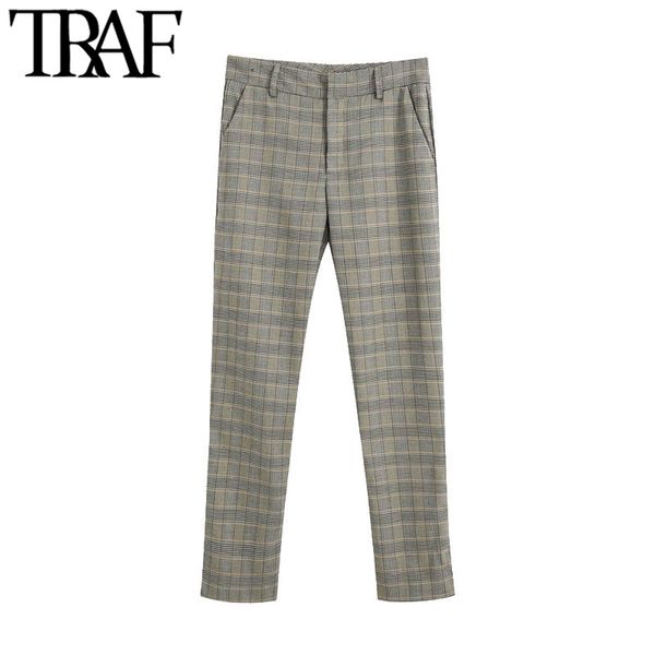 traf women chic fashion office wear side pockets check pants vintage high waist zipper fly female ankle trousers mujer 210415, Black;white
traf women chic fashion office wear side pockets check pants vintage high waist zipper fly female ankle trousers mujer 210415, Black;white
