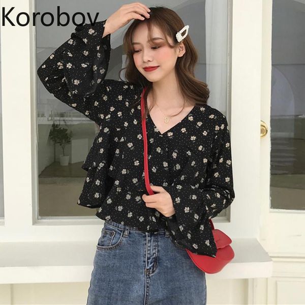 women's blouses & shirts korobov elegant flower print fashion v-neck women chiffon blouse korean flare sleeve vintage ruffles 2021 blus, White
women's blouses & shirts korobov elegant flower print fashion v-neck women chiffon blouse korean flare sleeve vintage ruffles 2021 blus, White