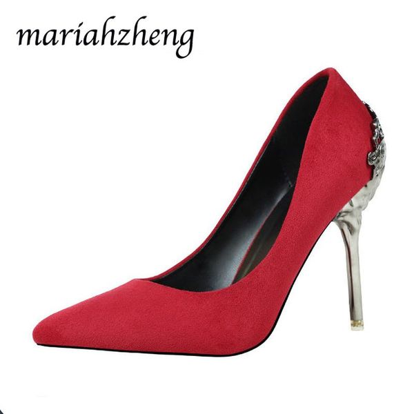 dress shoes mariahzheng 2021 spring pointed women's single wedding red bridal metal hollow suede heels zwm, Black
dress shoes mariahzheng 2021 spring pointed women's single wedding red bridal metal hollow suede heels zwm, Black