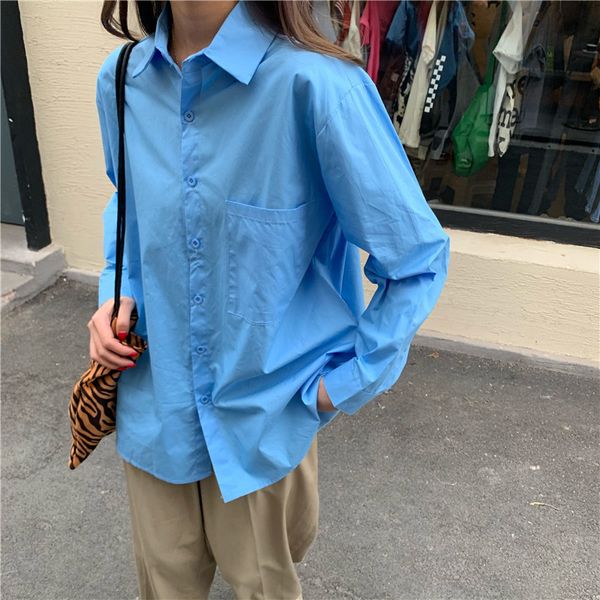blue large size fashion women loose all match gentle basic casual ol brief streetwear shirts 210421, White
blue large size fashion women loose all match gentle basic casual ol brief streetwear shirts 210421, White