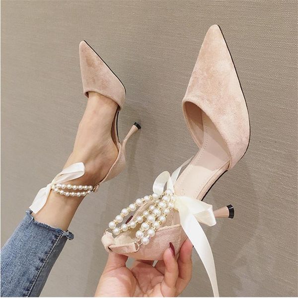pointed toe pearl high heels wedding shoes female fashion ribbon bow sandals ankle strap thin breathable women pumps dress, Black
pointed toe pearl high heels wedding shoes female fashion ribbon bow sandals ankle strap thin breathable women pumps dress, Black
