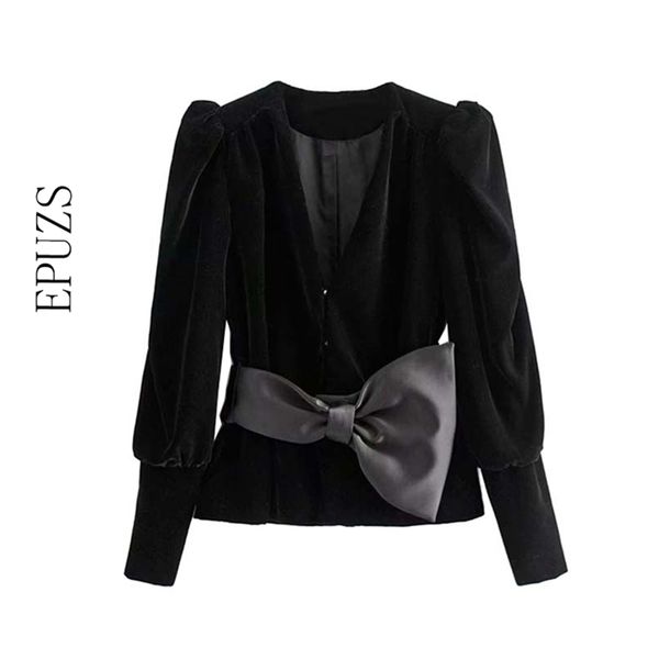 vintage bow tie sashes velvet jacket women winter coat elegant v neck puff sleeve office coat female outerwear chic 210521, Black;brown
vintage bow tie sashes velvet jacket women winter coat elegant v neck puff sleeve office coat female outerwear chic 210521, Black;brown