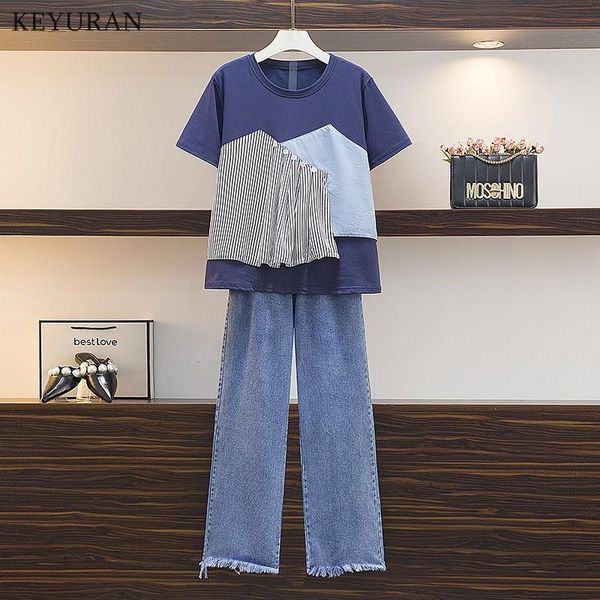 summer 2 pieces jeans suits women patchwork cotton t shirts + elastic wide leg denim pants sets komplety damskie plus size women's two, White
summer 2 pieces jeans suits women patchwork cotton t shirts + elastic wide leg denim pants sets komplety damskie plus size women's two, White