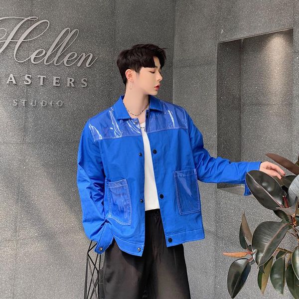 men's jackets fashion blue short jacket men cotton spliced transparent pocket covered button turn down collar bright streetwear clothe, Black;brown
men's jackets fashion blue short jacket men cotton spliced transparent pocket covered button turn down collar bright streetwear clothe, Black;brown