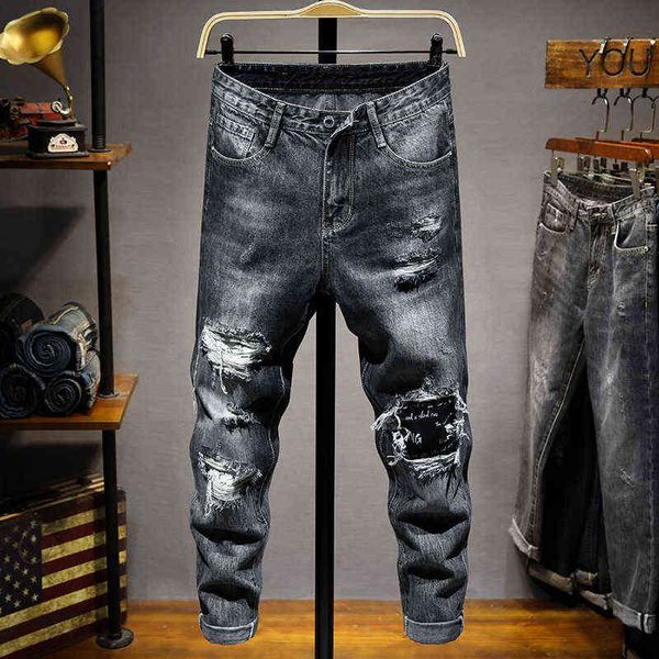 men's jeans 2021 autumn cropped jeans men's korean fashion slim fit small feet hol beggar pants, Blue
men's jeans 2021 autumn cropped jeans men's korean fashion slim fit small feet hol beggar pants, Blue