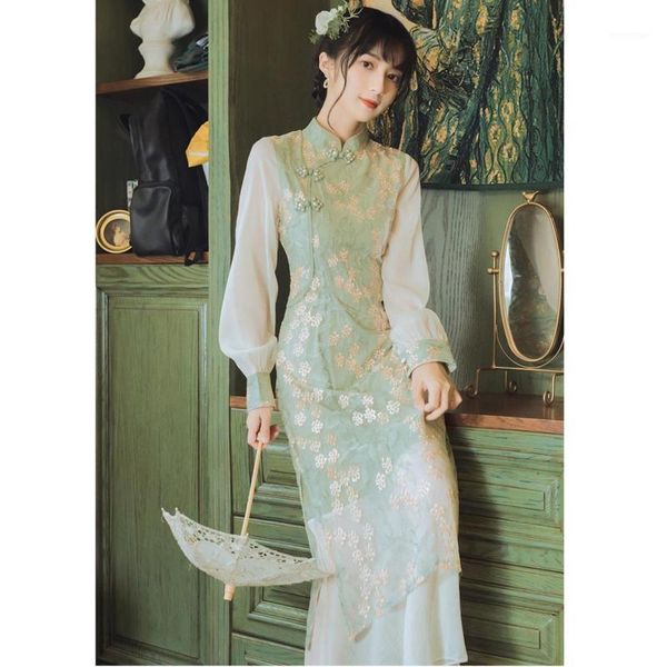casual dresses vintage elegant lace splicing for women chic floral embroidery cheongsams maxi dress vestidos de mujer robe femme, Black;gray
casual dresses vintage elegant lace splicing for women chic floral embroidery cheongsams maxi dress vestidos de mujer robe femme, Black;gray