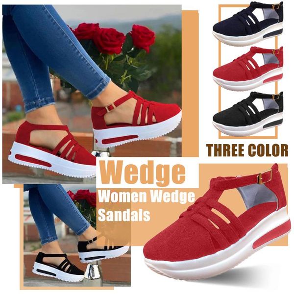 women's shoes fashion wedge platform buckle strap sandals ladies cusual solid retro sandalias plus size, Black
women's shoes fashion wedge platform buckle strap sandals ladies cusual solid retro sandalias plus size, Black