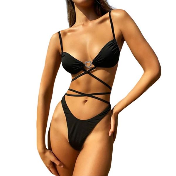 women's swimwear 2 pcs woman's bikini set, diamond heart button lace-up sling bra, solid color elastic panties, White;black
women's swimwear 2 pcs woman's bikini set, diamond heart button lace-up sling bra, solid color elastic panties, White;black