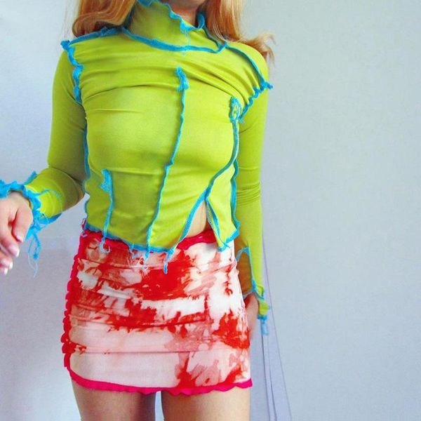 women's t-shirt neon yellow long sleeve turtleneck patchwork crop women 2021 autumn harajuku streetwear slim side slit tshirt, White
women's t-shirt neon yellow long sleeve turtleneck patchwork crop women 2021 autumn harajuku streetwear slim side slit tshirt, White