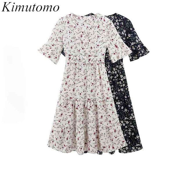 kimutomo french style floral dress women gentle retro summer v-neck short sleeve slim waist chiffon vestidos elegant 210521, Black;gray 
kimutomo french style floral dress women gentle retro summer v-neck short sleeve slim waist chiffon vestidos elegant 210521, Black;gray