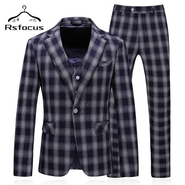 men's suits & blazers rsfocus slim fit plaid for men 3 piece groom wedding suit mens business formal wear with pants tz039, White;black
men's suits & blazers rsfocus slim fit plaid for men 3 piece groom wedding suit mens business formal wear with pants tz039, White;black