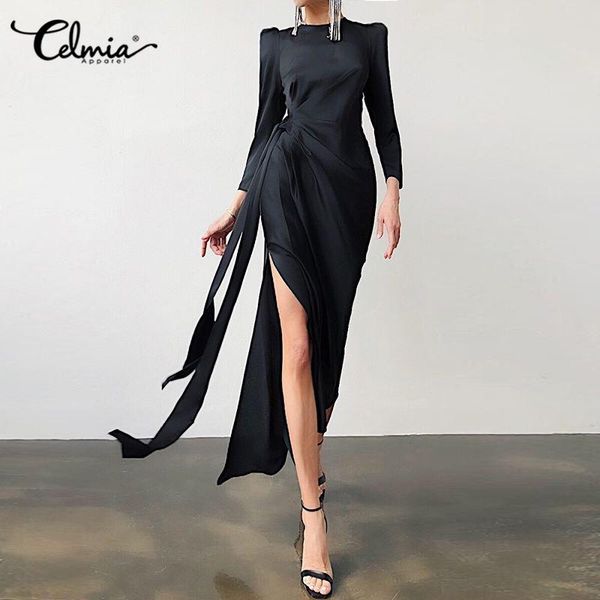 womens bodycon high slit long dress celmia 2021 elegant satin sleeve sheath night club party maxi vestidos 5xl casual dresses, Black;gray
womens bodycon high slit long dress celmia 2021 elegant satin sleeve sheath night club party maxi vestidos 5xl casual dresses, Black;gray