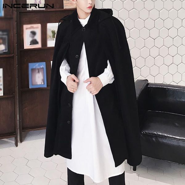 men's wool & blends incerun fashionable capes woolen coat for mens casual streetwear solid winter hooded bat sleeve cloak poncho s-5xl, Black
men's wool & blends incerun fashionable capes woolen coat for mens casual streetwear solid winter hooded bat sleeve cloak poncho s-5xl, Black