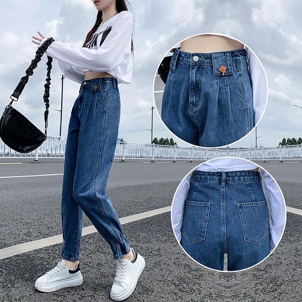 women's jeans autumn deep blue fashion high waist crimp loose harem women's cotton straight ankle tied baggy pants daddy ins
women's jeans autumn deep blue fashion high waist crimp loose harem women's cotton straight ankle tied baggy pants daddy ins