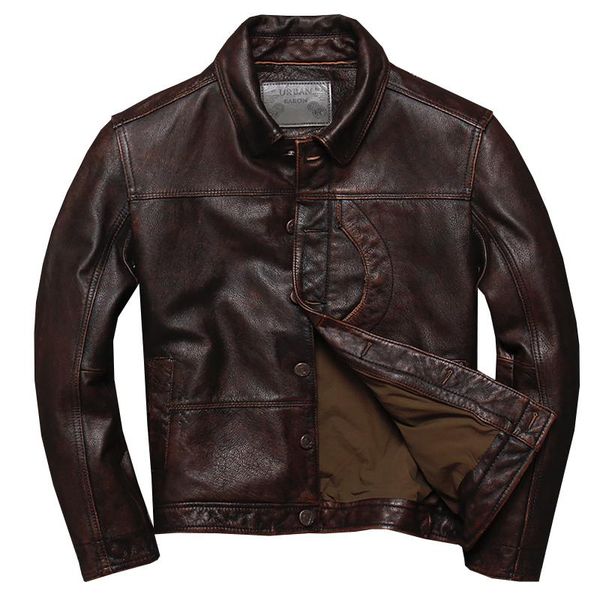 men's leather & faux genuine cowhide vintage washed distressed jacket short slim-fit motorcycle suit casual coat xxl, Black
men's leather & faux genuine cowhide vintage washed distressed jacket short slim-fit motorcycle suit casual coat xxl, Black