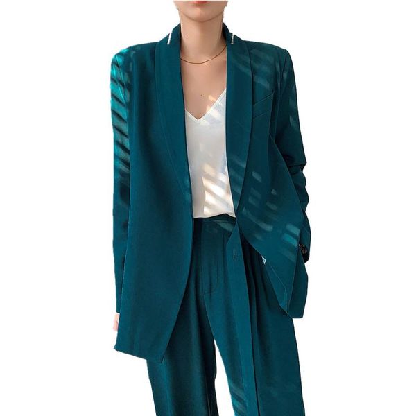 women's two piece pants suit office uniform ladies blazer female fashion temperament loose casual jacket + wide leg set, White
women's two piece pants suit office uniform ladies blazer female fashion temperament loose casual jacket + wide leg set, White