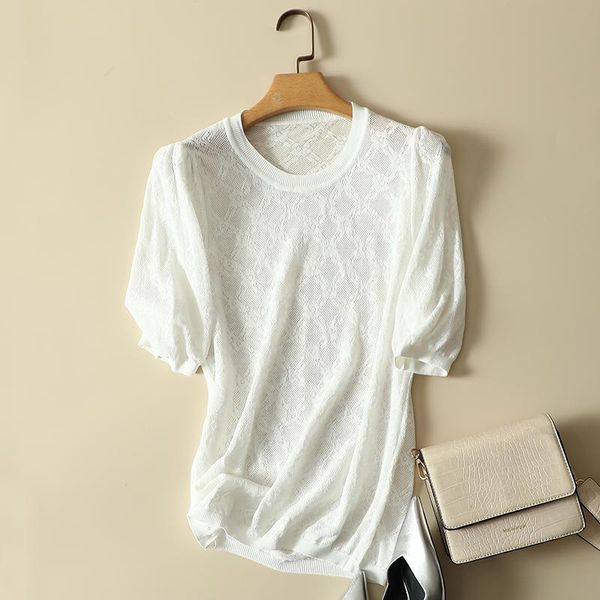 women's t-shirt vintage knitted women t-shirts summer 2021 o-neck half sleeved solid elegant office lady pulls outwear tees, White
women's t-shirt vintage knitted women t-shirts summer 2021 o-neck half sleeved solid elegant office lady pulls outwear tees, White