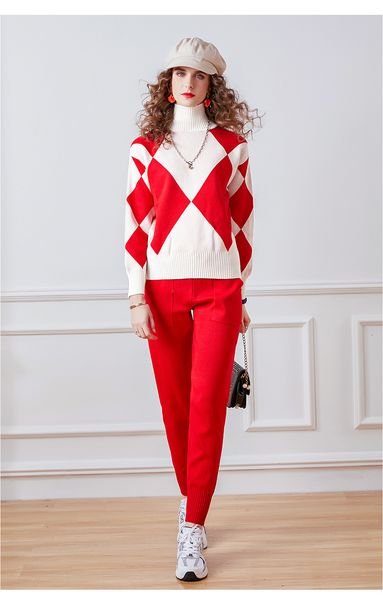 pants women's long sleeve geometric grid and solid color pants autumn winter clothes knitted two piece set, Black;white
pants women's long sleeve geometric grid and solid color pants autumn winter clothes knitted two piece set, Black;white