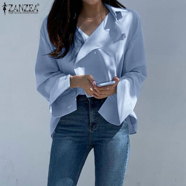 women's blouses & shirts stylish solid irregular zanzea 2021 casual long sleeve blusas female lapel spring tunic plus size chemise, White
women's blouses & shirts stylish solid irregular zanzea 2021 casual long sleeve blusas female lapel spring tunic plus size chemise, White