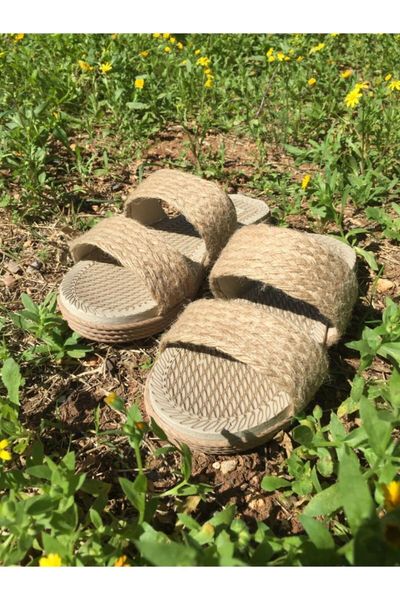 women's beige straw slippers, Black
women's beige straw slippers, Black