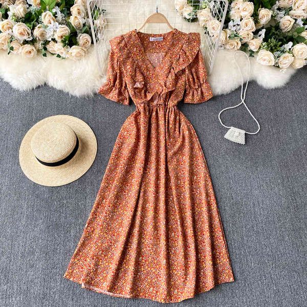two piece dress korean sweet floral ruffles beach vintage dress waist was midi elegant v-neck mid-length summer print women vestid, White
two piece dress korean sweet floral ruffles beach vintage dress waist was midi elegant v-neck mid-length summer print women vestid, White