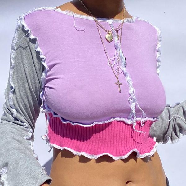 women's t-shirt 2021 fashion spring color block crop casual long sleeve round neck lettuce trim slim fit tee shirt, White
women's t-shirt 2021 fashion spring color block crop casual long sleeve round neck lettuce trim slim fit tee shirt, White