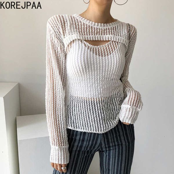korejpaa women t-shirts summer korean chic temperament u-neck hollow see-through vest stacking sunscreen blouse suits 210526, White
korejpaa women t-shirts summer korean chic temperament u-neck hollow see-through vest stacking sunscreen blouse suits 210526, White