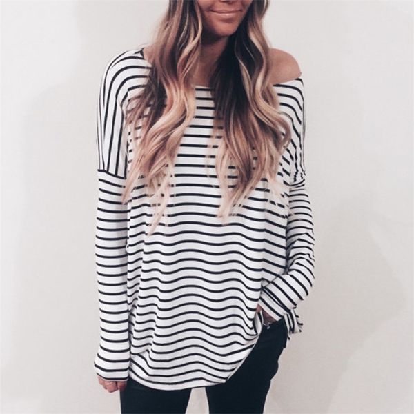 women skew collar korean style harajuku long sleeve striped female t shirt autumn casual 210416, White
women skew collar korean style harajuku long sleeve striped female t shirt autumn casual 210416, White