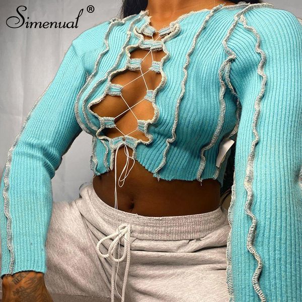 simenual patchwork lace up long sleeve crop women ribbed party knitwear t-shirt hollow out bodycon club tie front top, White
simenual patchwork lace up long sleeve crop women ribbed party knitwear t-shirt hollow out bodycon club tie front top, White