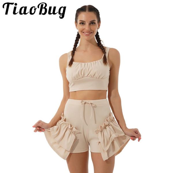 women's tracksuits women summer pure color suit u neck wide straps crop vest and ruffle hem adorned side shorts set for commute streetw, Gray
women's tracksuits women summer pure color suit u neck wide straps crop vest and ruffle hem adorned side shorts set for commute streetw, Gray