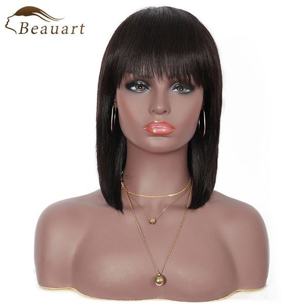 beauart 12"human hair short bob wigs with bangs for black women straight brazilian remy real replacement full wig lace, Black;brown
beauart 12"human hair short bob wigs with bangs for black women straight brazilian remy real replacement full wig lace, Black;brown