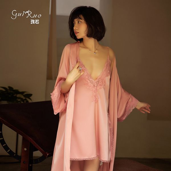 Spring and Summer Silk Guiruo Stitching Sexy Cardigan Thin Lace Up Bathrobe Nightgown Women's Home Wear 272, White;black
Spring and Summer Silk Guiruo Stitching Sexy Cardigan Thin Lace Up Bathrobe Nightgown Women's Home Wear 272, White;black