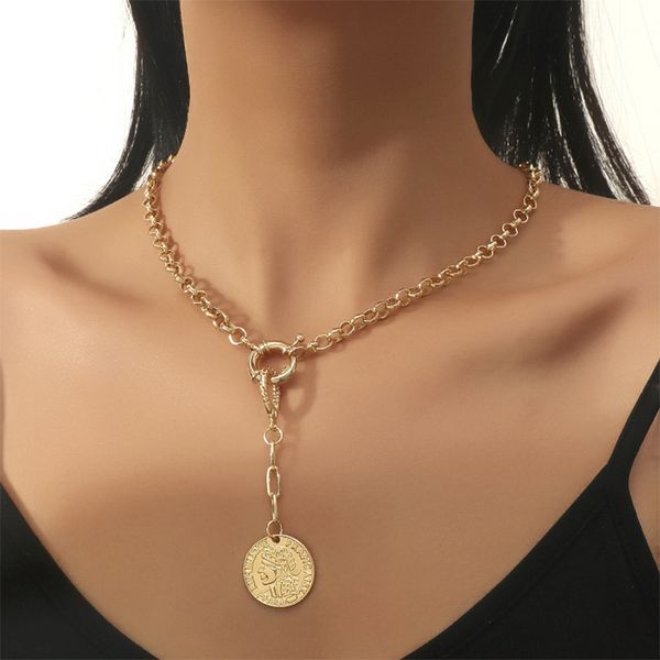 simple chain ins cool temperament metal coin pendant necklace creative personality clavicle chain, Silver
simple chain ins cool temperament metal coin pendant necklace creative personality clavicle chain, Silver