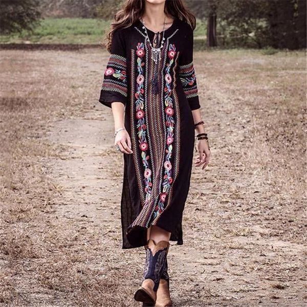 black bohemian embroidered o-neck 3/4 sleeve side split midi dress women summer beachwear gothic dress vestidos n1003 210416, White;black
black bohemian embroidered o-neck 3/4 sleeve side split midi dress women summer beachwear gothic dress vestidos n1003 210416, White;black