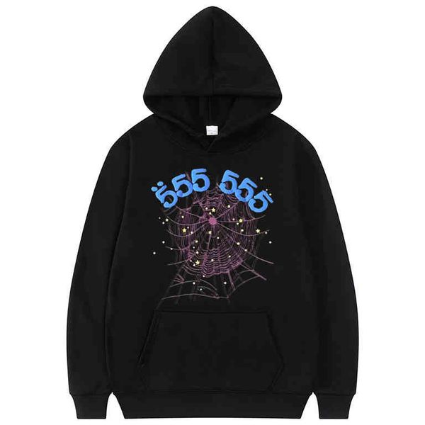 print fashion creativity sp5der 555555 angel number hoodie men wome spider web pattern sweatshirt loose coat, Black
print fashion creativity sp5der 555555 angel number hoodie men wome spider web pattern sweatshirt loose coat, Black