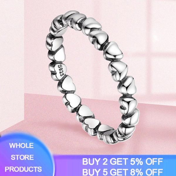 cluster rings yanhui 100% original pandoraa real 925 sterling silver stackable simple love heart design gift for women girl, Golden;silver