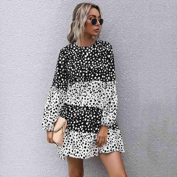 chiffon french polka dot womens dress long sleeve round neck black and white loose vestidos, Black;gray
chiffon french polka dot womens dress long sleeve round neck black and white loose vestidos, Black;gray