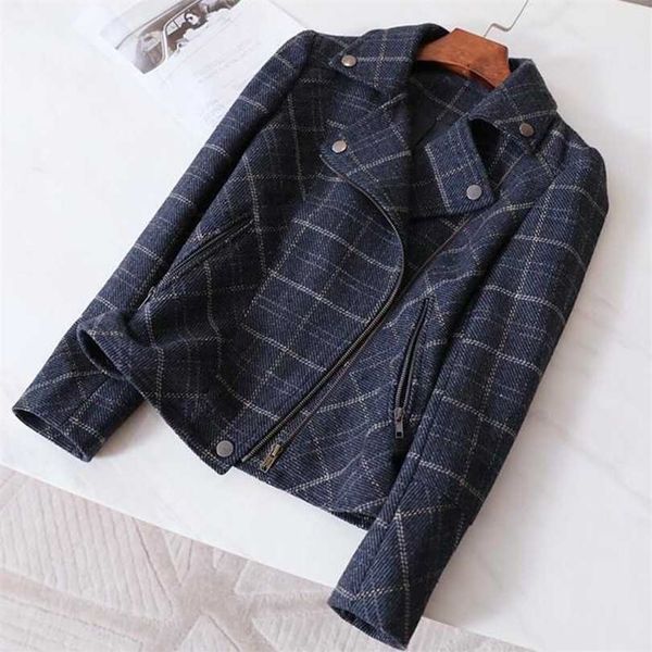 navy plaid short jacket vintage slim large size korean style coat woolen long sleeve casual biker coats outwear chic 211014, Black;brown
navy plaid short jacket vintage slim large size korean style coat woolen long sleeve casual biker coats outwear chic 211014, Black;brown