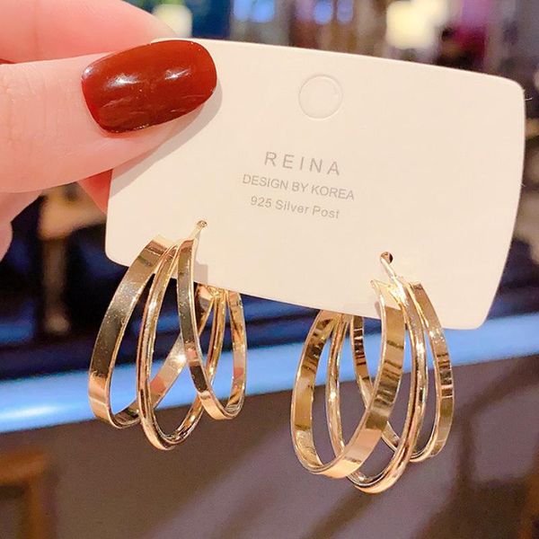 hoop & huggie gold color large round earring for women alloy trendy three-layer earrings ear accessories brincos fashion jewelry, Golden;silver
hoop & huggie gold color large round earring for women alloy trendy three-layer earrings ear accessories brincos fashion jewelry, Golden;silver