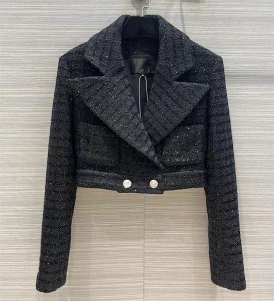 women's wool & blends european and american clothing winter 2022 long sleeves double breasted buttons fashion pocket tweed short coat, Black
women's wool & blends european and american clothing winter 2022 long sleeves double breasted buttons fashion pocket tweed short coat, Black