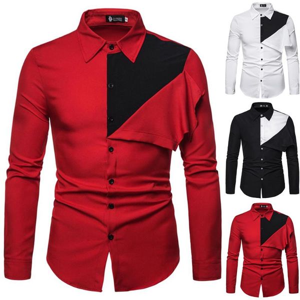 men's casual shirts color block patchwork blouses contrast mens long sleeve button down shirt slim fit muscle blouse office tee, White;black
men's casual shirts color block patchwork blouses contrast mens long sleeve button down shirt slim fit muscle blouse office tee, White;black
