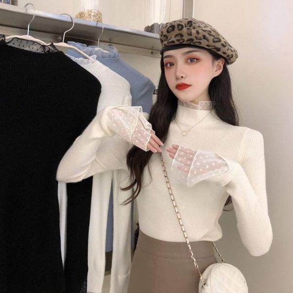 women's sweaters mesh patchwork turtleneck sweater fashion long sleeve bottoming pullover 2021 autumn elastic knitted woman, White;black
women's sweaters mesh patchwork turtleneck sweater fashion long sleeve bottoming pullover 2021 autumn elastic knitted woman, White;black