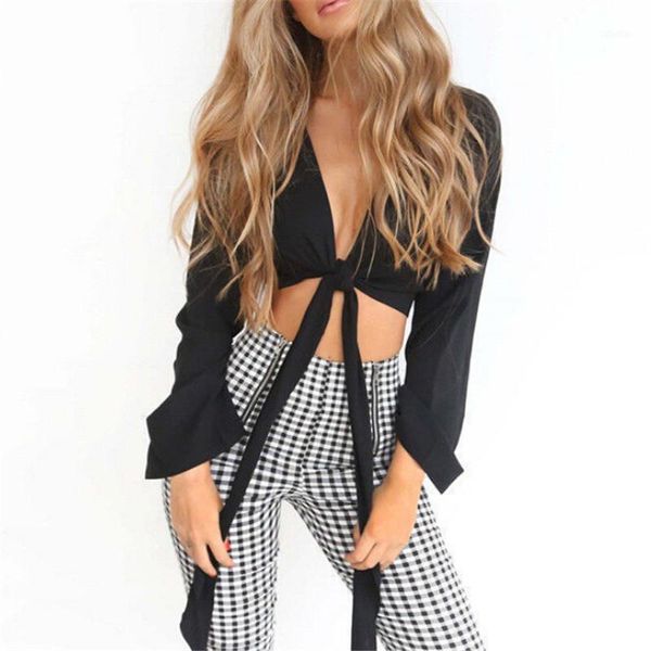 women's blouses & shirts hirigin womens ladies summer deep v neck bandage long sleeve blouse casual tank solid women femme, White
women's blouses & shirts hirigin womens ladies summer deep v neck bandage long sleeve blouse casual tank solid women femme, White