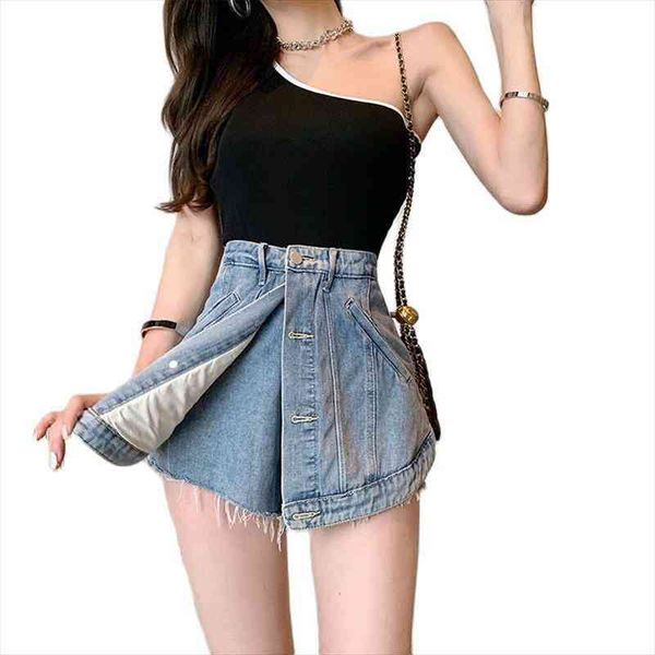 high waist breasted fake women short two-piece skirt summer denim slim pole dance feminino, White;black
high waist breasted fake women short two-piece skirt summer denim slim pole dance feminino, White;black