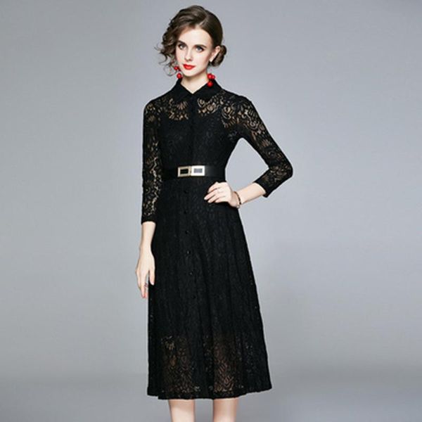 women spring elegant lace dress shirt long office lady party femme vintage designer black vestidos casual dresses, Black;gray
women spring elegant lace dress shirt long office lady party femme vintage designer black vestidos casual dresses, Black;gray