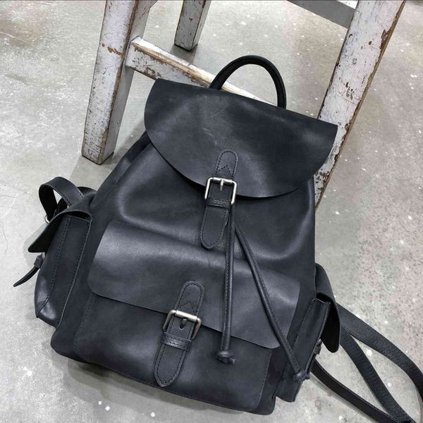 leather handmade leather men's and women's double shoulder bag worn matte used backpack black friday ipo5