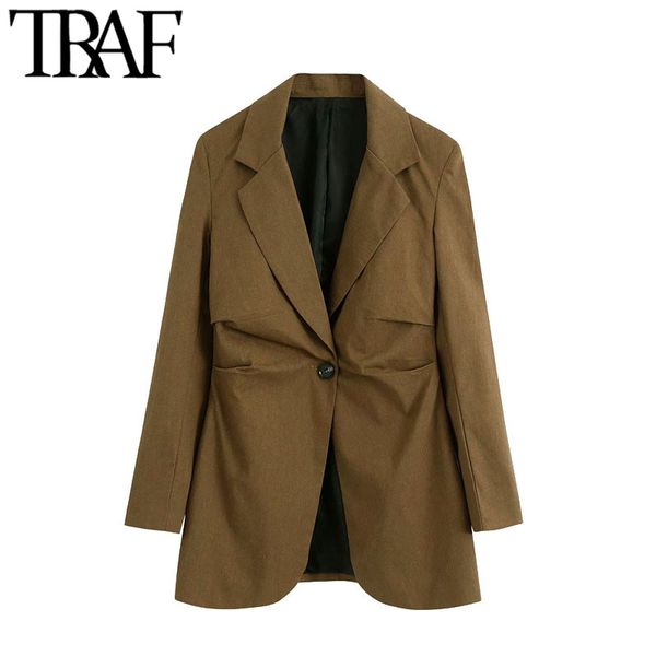 traf women fashion single button pleated linen blazer coat vintage notched collar long sleeve female outerwear chic 210415, Black;brown
traf women fashion single button pleated linen blazer coat vintage notched collar long sleeve female outerwear chic 210415, Black;brown