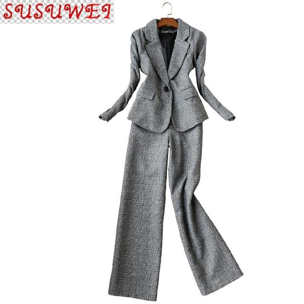 autumn and winter women's pants suit business attire casual check long sleeve ladies jacket elegant wide-leg two piece, White
autumn and winter women's pants suit business attire casual check long sleeve ladies jacket elegant wide-leg two piece, White
